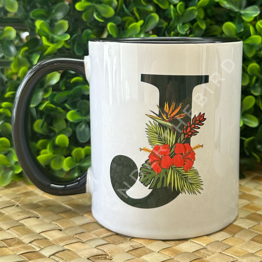Floral Initial Mug - Black