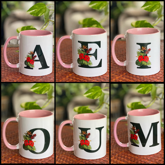 Floral Initial Mug - Pink